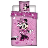 Parure de Lit Enfant Minnie Mouse, Textile Oeko-Tex, Lit 1 place, Housse de Couette 140x200 cm Taie d'Oreiller 63x63 cm