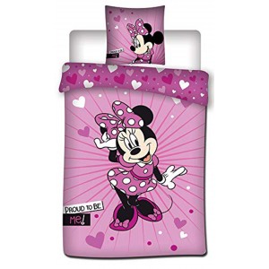 Parure de Lit Enfant Minnie Mouse, Textile Oeko-Tex, Lit 1 place, Housse de Couette 140x200 cm Taie d'Oreiller 63x63 cm
