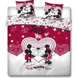 Parure de Lit double Minnie et Mickey Love, Textile Oeko-Tex, Housse de couette 240x220 cm, Taies d'Oreiller 63x63 cm