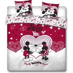Parure de Lit double Minnie et Mickey Love, Textile Oeko-Tex, Housse de couette 240x220 cm, Taies d'Oreiller 63x63 cm