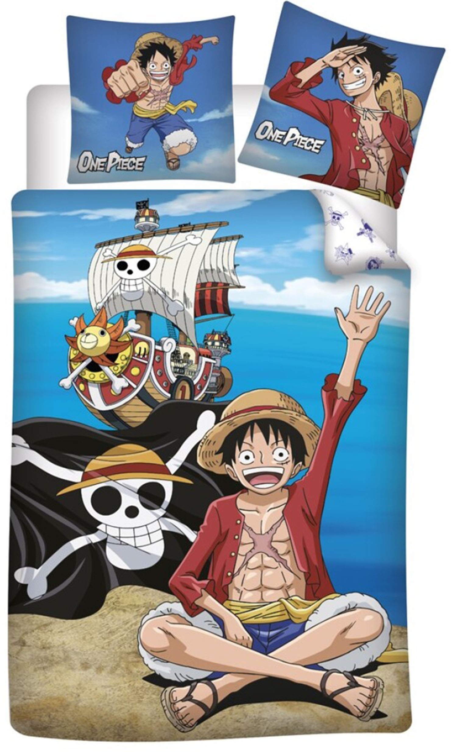 Parure De Lit One Piece Enfant - Housse Couette 140x200 Cm + Taie 63x63 Cm - Motif Luffy équipage - 12