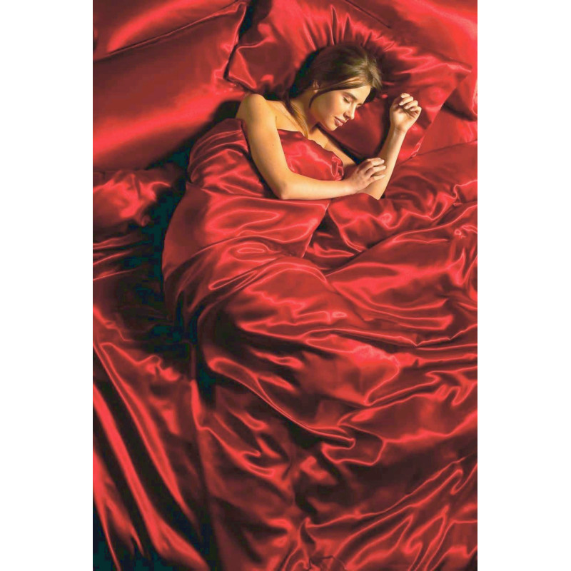 Parure De Lit Satin - Housse De Couette + Taies Oreiller Full Rouge - Microfibre Douce