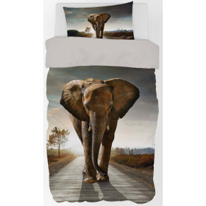 Parure de Lit Coton Réversible Eléphant, Housse de Couette 140x200 cm Taie