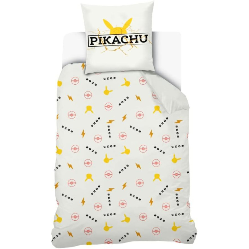 Parure De Lit Pokémon 2 Pièces - Housse De Couette 140x200 Cm Et Taie - Motif Pikachu Électrique - Oeko-Tex - Pour Enfant