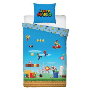 Parure de Lit Enfant Super Mario, Textile Oeko-Tex, Lit 1 place, Housse de Couette 140x200 cm, Taie d'Oreiller 63x63 cm