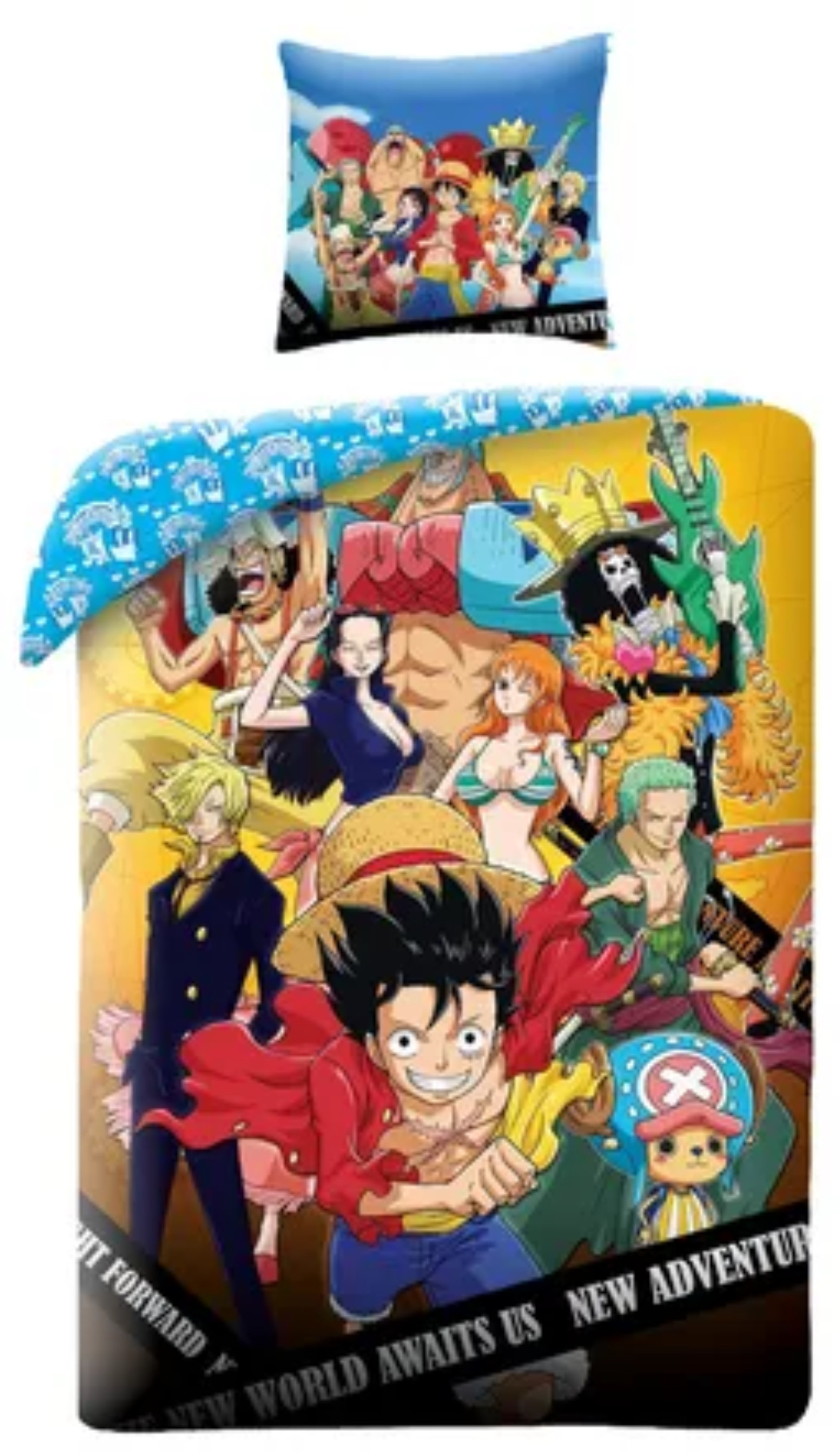 Parure De Lit One Piece Enfant - Housse Couette 140x200 Cm + Taie 63x63 Cm - Motif Luffy équipage - 8