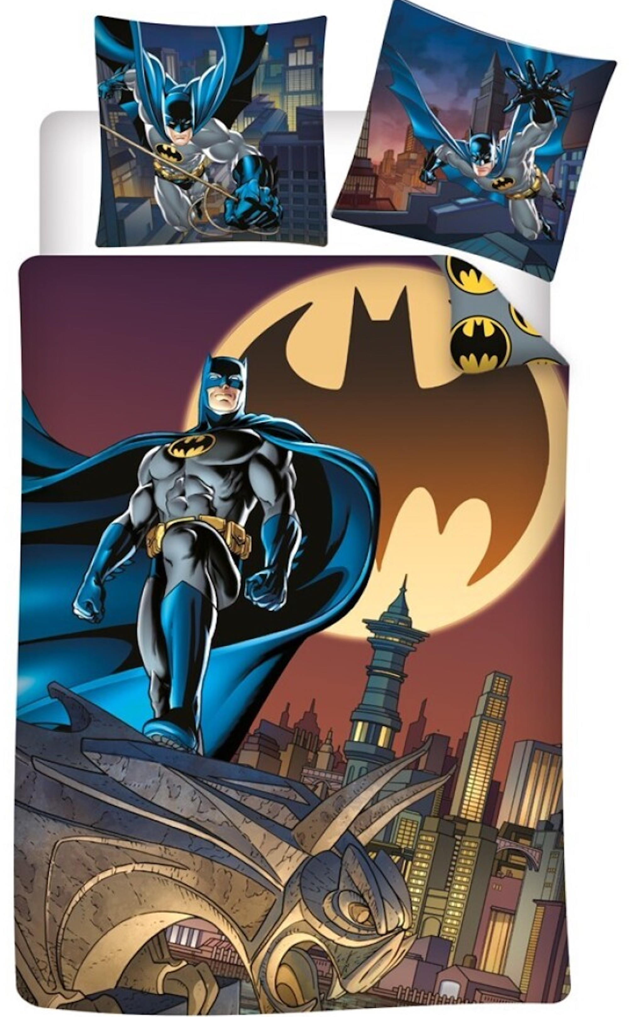 Parure De Lit Batman Iconic 140x200 Cm – Housse Couette + Taie Réversible 100% Coton Oeko-Tex, Bleu Nuit Enfant Garçon