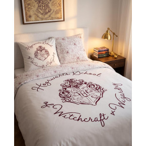 Parure de Lit double Harry Potter Poudlard School, Polycoton Oeko-Tex, Housse de Couette 240x220 cm, 2 Taies d'Oreiller 65x65 cm