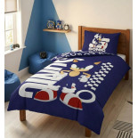 Parure de Lit Enfant Sonic Gaming, Polycoton Oeko-Tex, Lit 1 place, Housse de Couette 140x200 cm, Taie d'Oreiller 65x65 cm