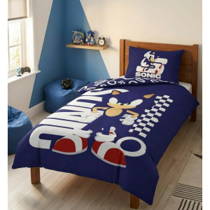 Parure de Lit Enfant Sonic Gaming, Polycoton Oeko-Tex, Lit 1 place, Housse de Couette 140x200 cm, Taie d'Oreiller 65x65 cm