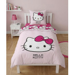 Parure de Lit Enfant Hello Kitty Pink, Polycoton Oeko-Tex, Lit 1 place, Housse de Couette 140x200 cm, Taie d'Oreiller 65x65 cm