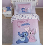 Parure de Lit Enfant Stitch et Angel Heart, Polycoton Oeko-Tex, Lit 1 place, Housse de Couette 140x200 cm, Taie 65x65 cm
