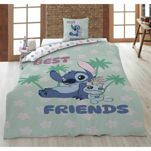 Parure de Lit Enfant Stitch et Scrump, Polycoton Oeko-Tex, Lit 1 place, Housse de Couette 140x200 cm, Taie 65x65 cm